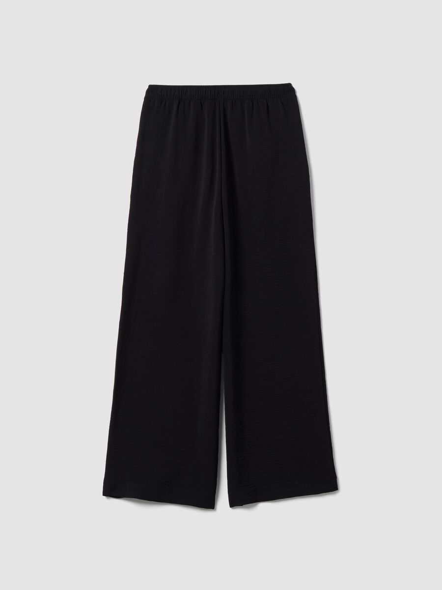 Black wide-leg trousers with elasticated waist_5