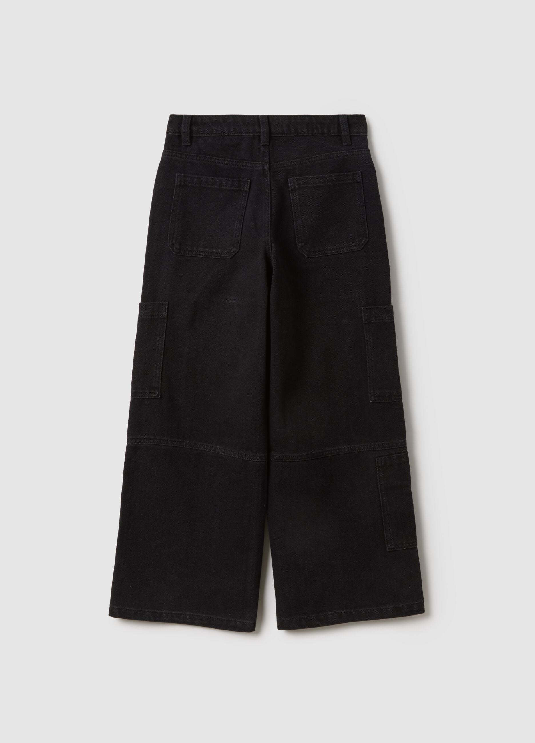 Black cotton blend cargo trousers for girls regular fit