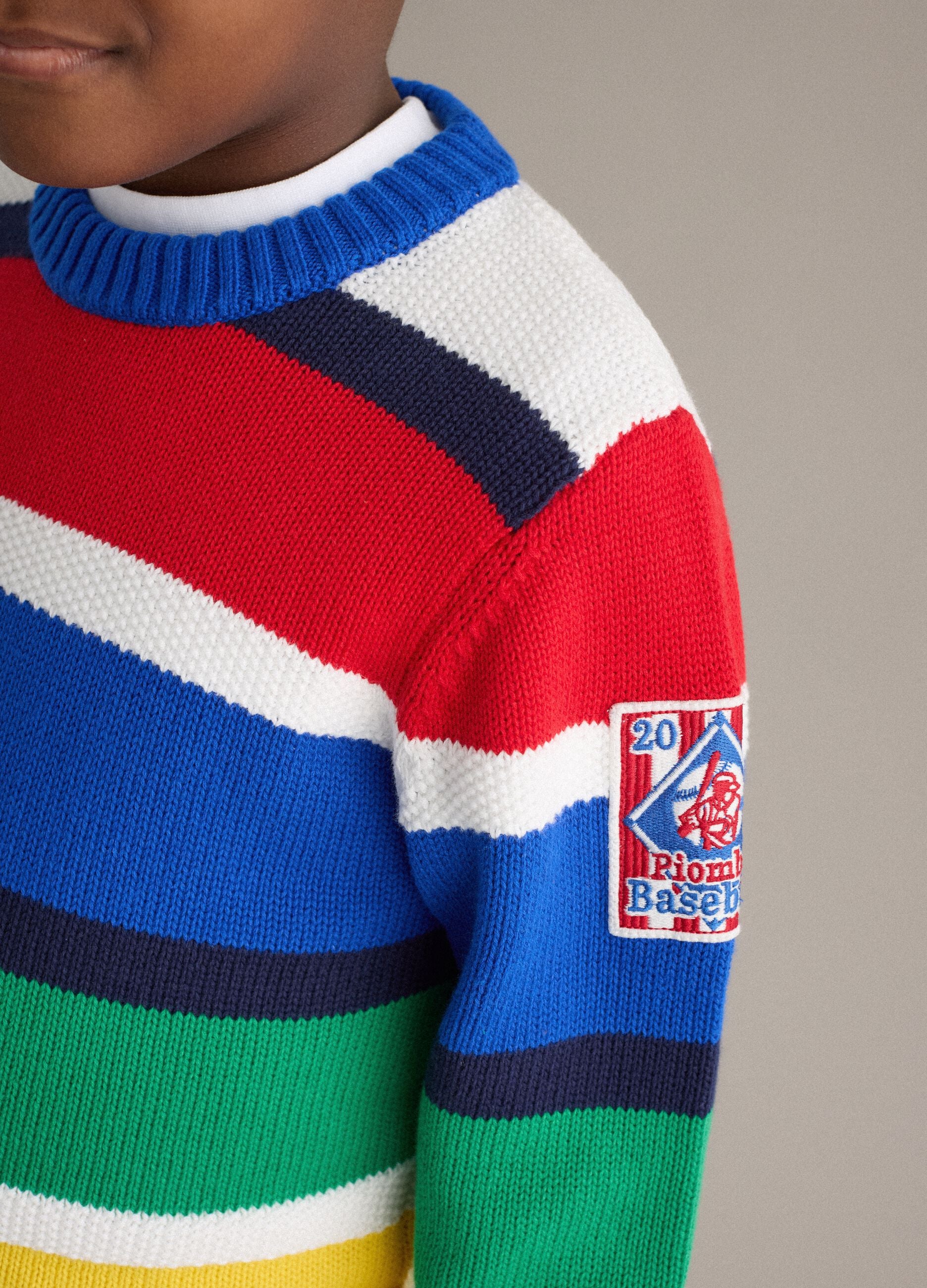 Multicolour striped pure cotton sweater for children regular fit