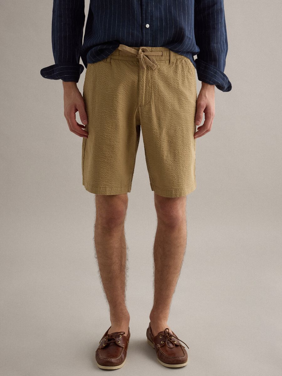 Beige stretch cotton chino shorts, regular fit_1