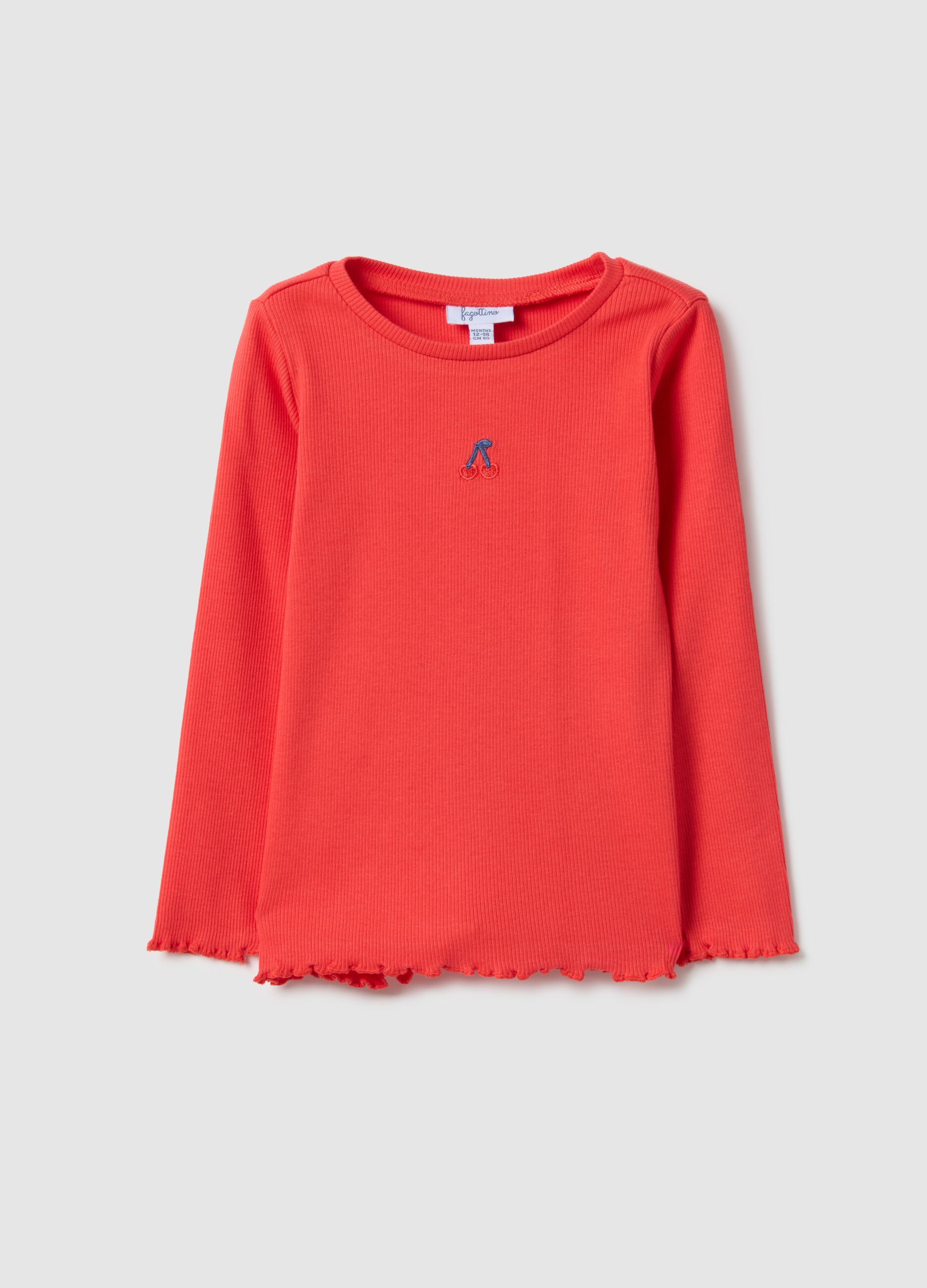 Regular fit red long sleeve cotton blend girl's T-shirt