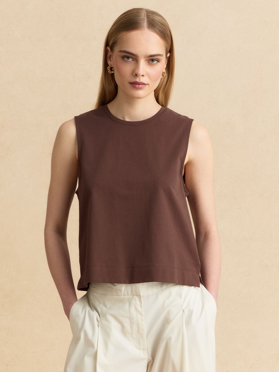 Tank top marrone in misto cotone regular fit_0