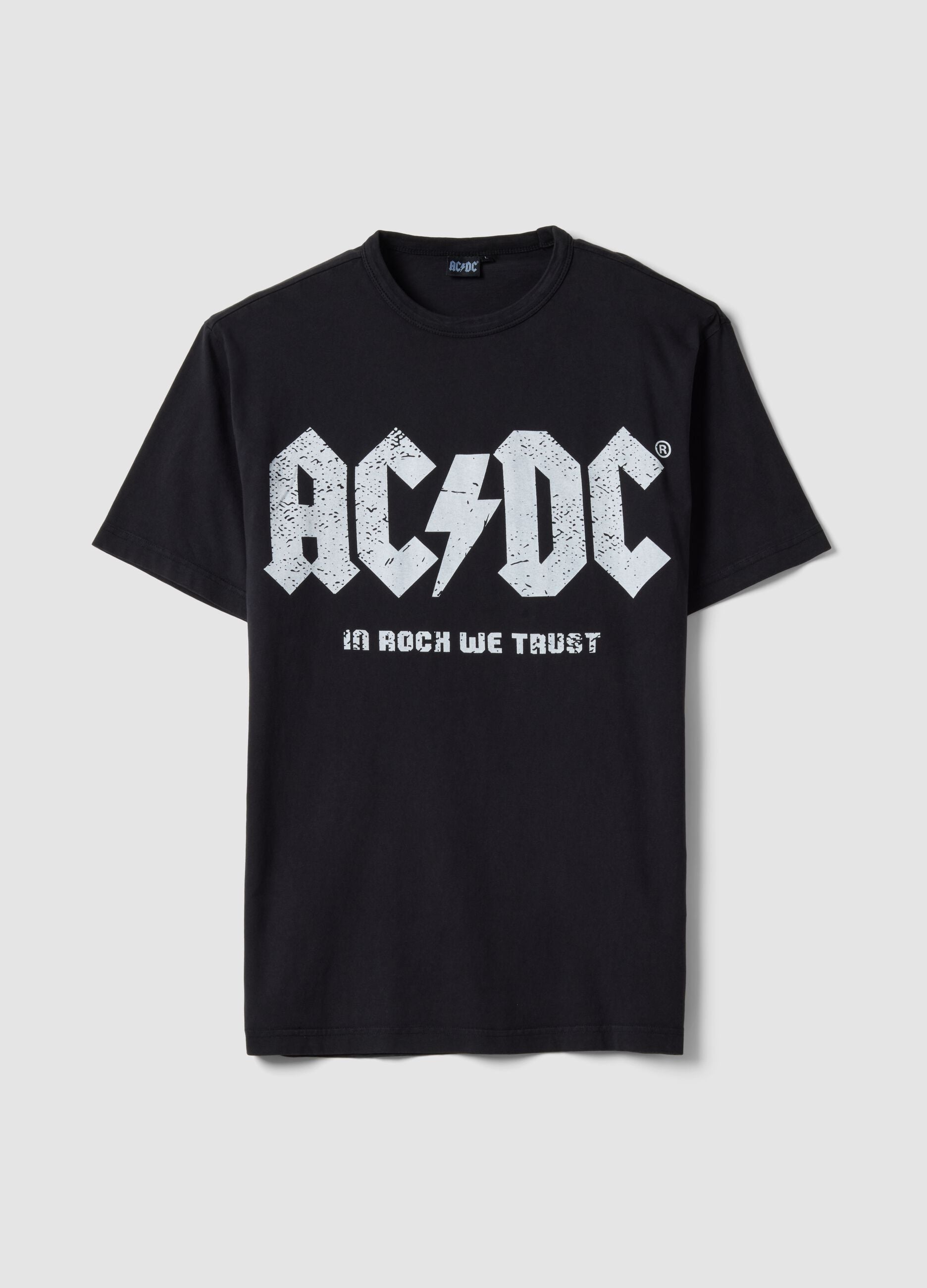 Black regular fit pure cotton T-shirt with AC/DC logo