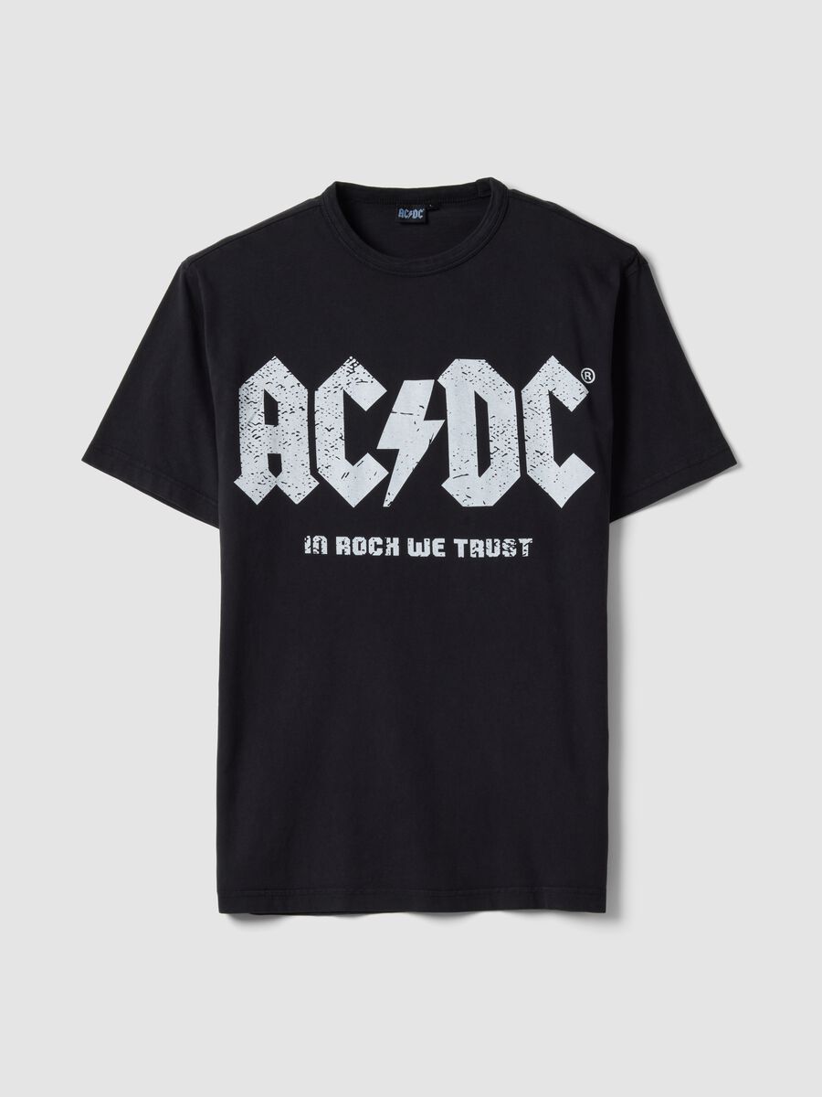 Black regular fit pure cotton T-shirt with AC/DC logo_4