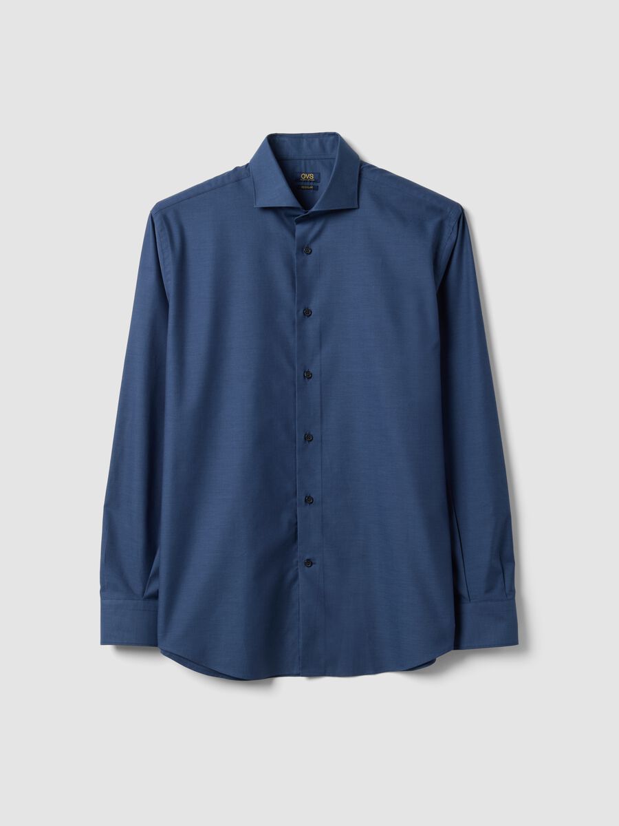 Blue pure cotton shirt with French collar, regular fit, easy iron_4