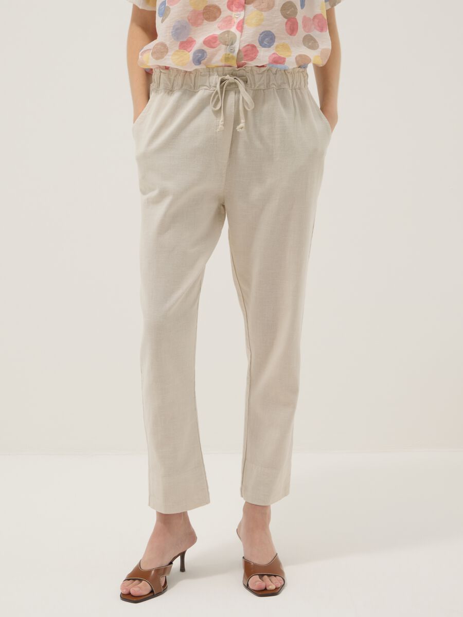Beige linen-cotton blend trousers_1