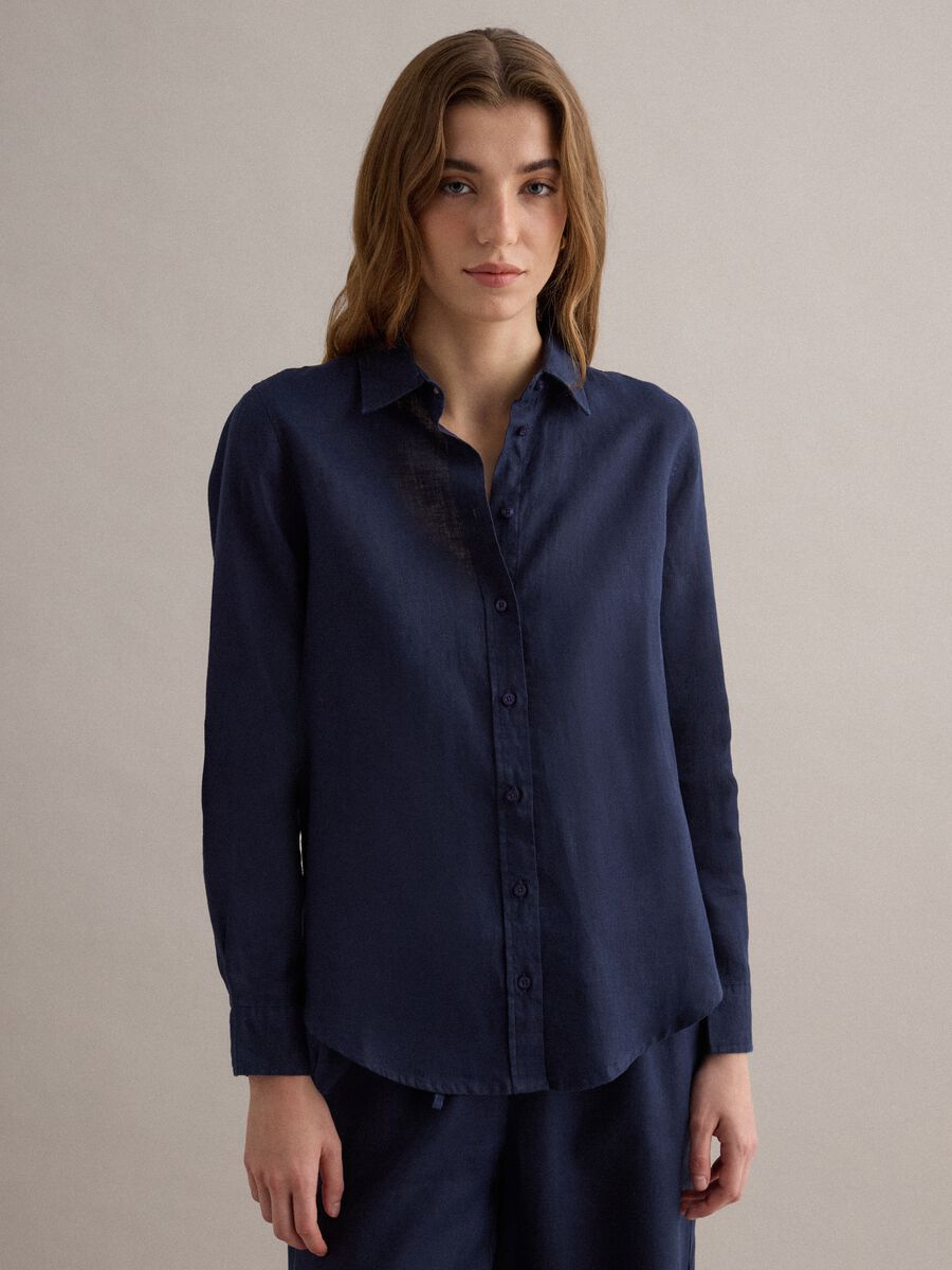 Pure blue linen shirt regular fit_1