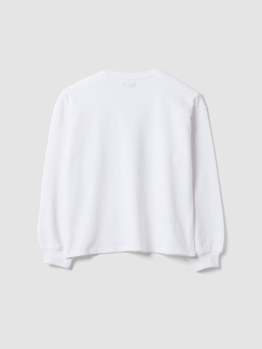 White pure cotton sweatshirt with front slogan, relaxed fit for girls_4