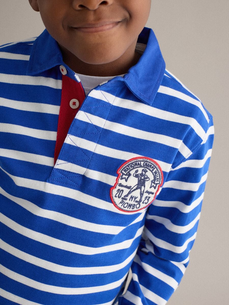 Boys' regular fit multicolour striped pure cotton polo with patches_2