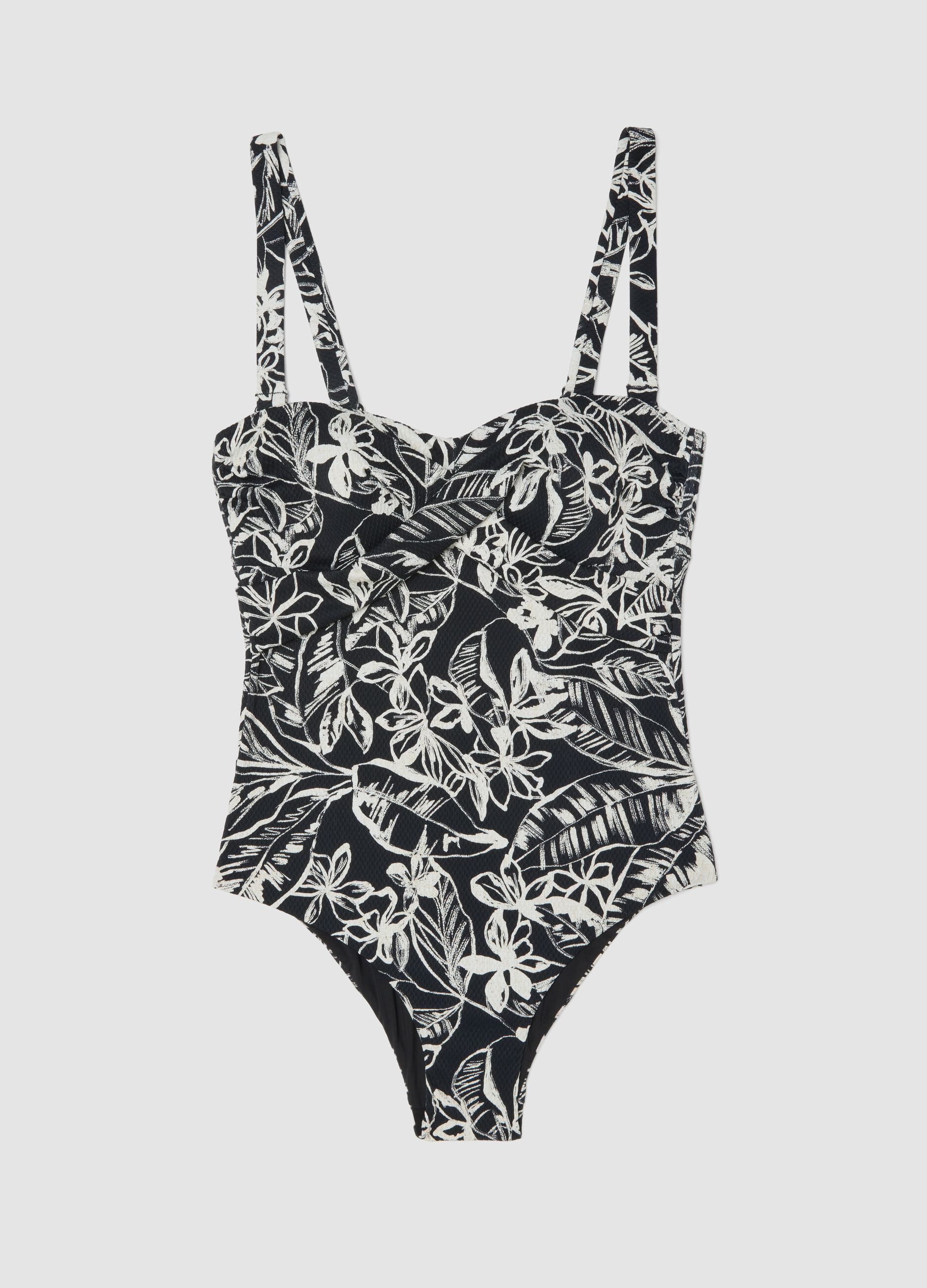 Multicoloured stretch floral print swimsuit