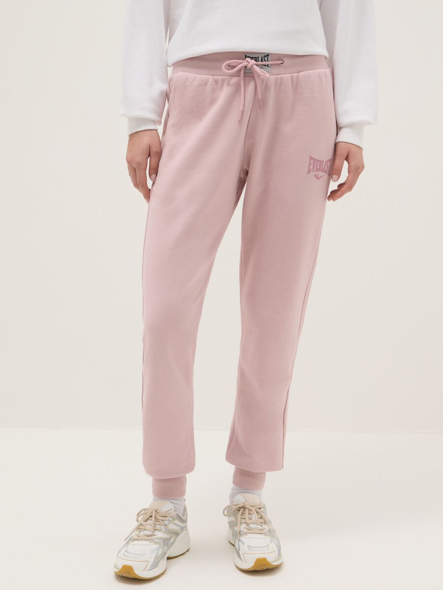 Pink cotton blend regular fit trousers with Everlast logo_1