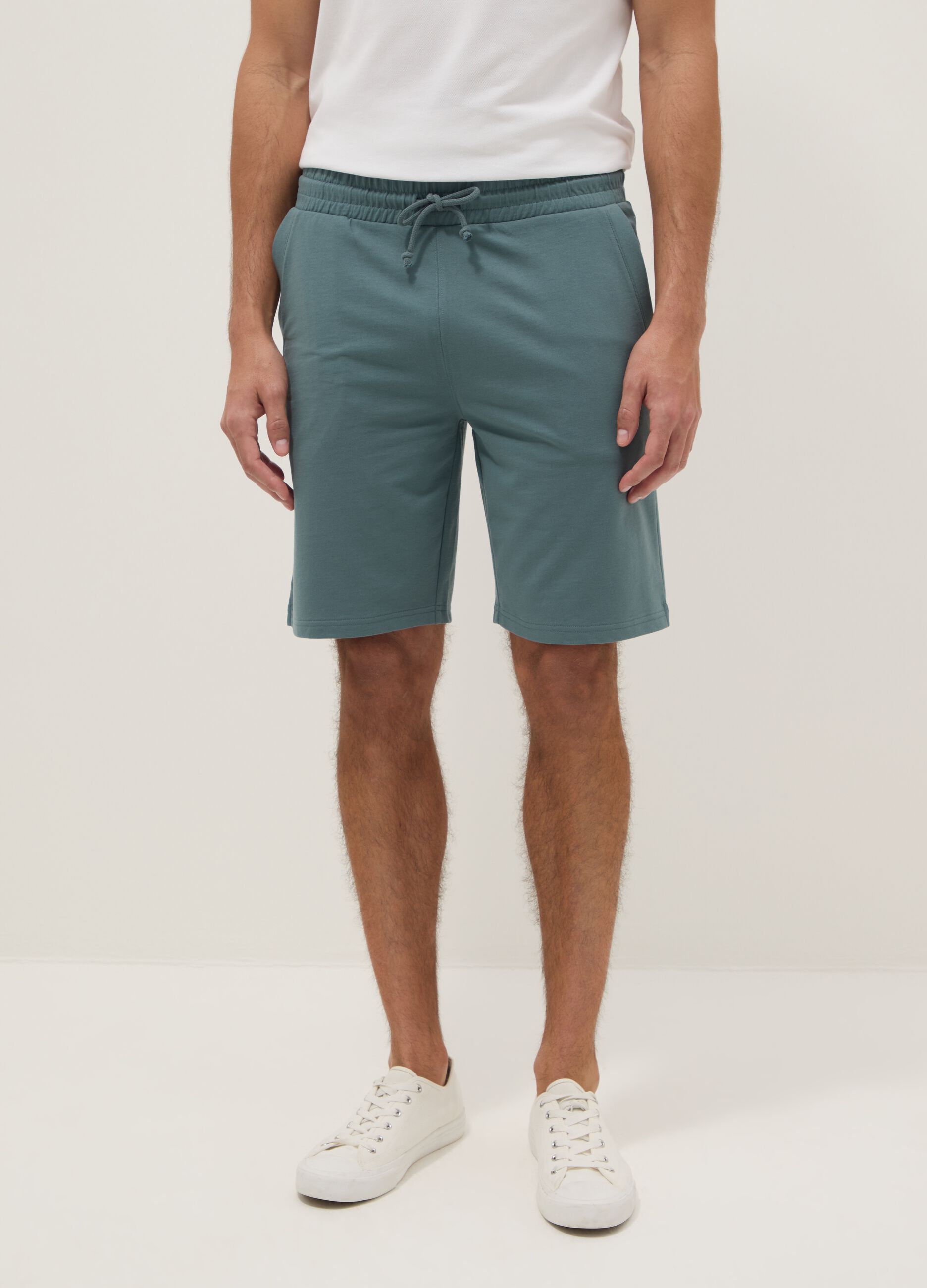 Regular Fit Light Blue Cotton Blend Bermuda Shorts
