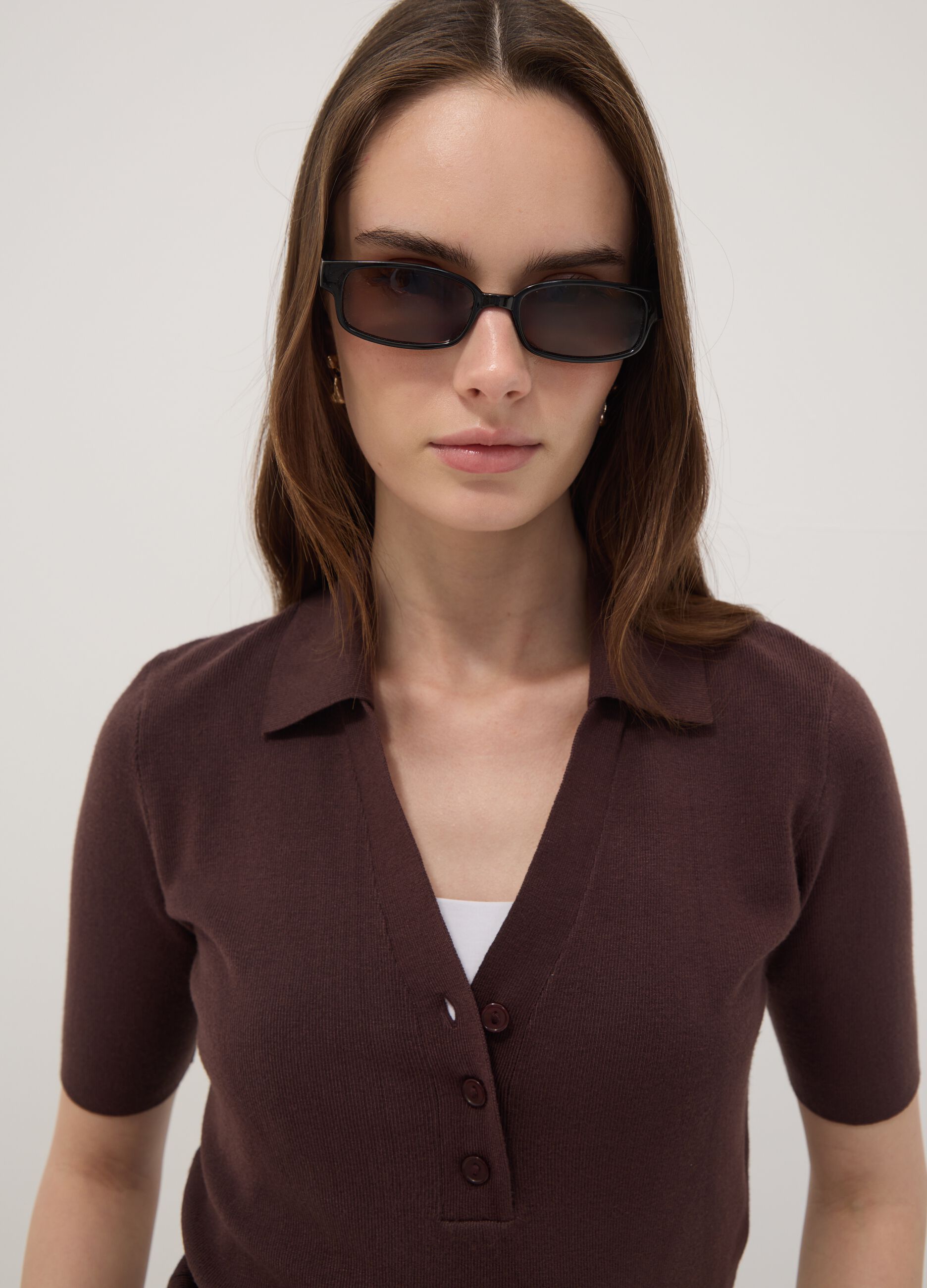 Brown viscose-blend polo jumper, regular fit