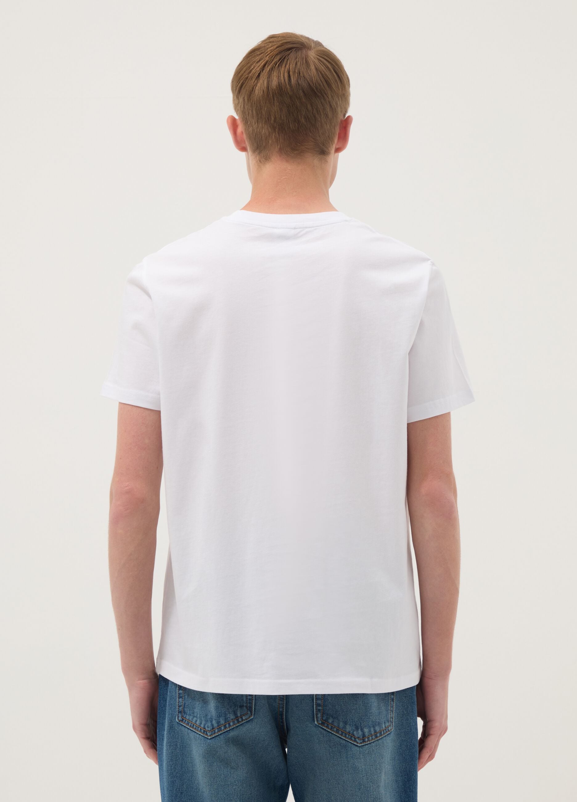 White pure cotton T-shirt with front print