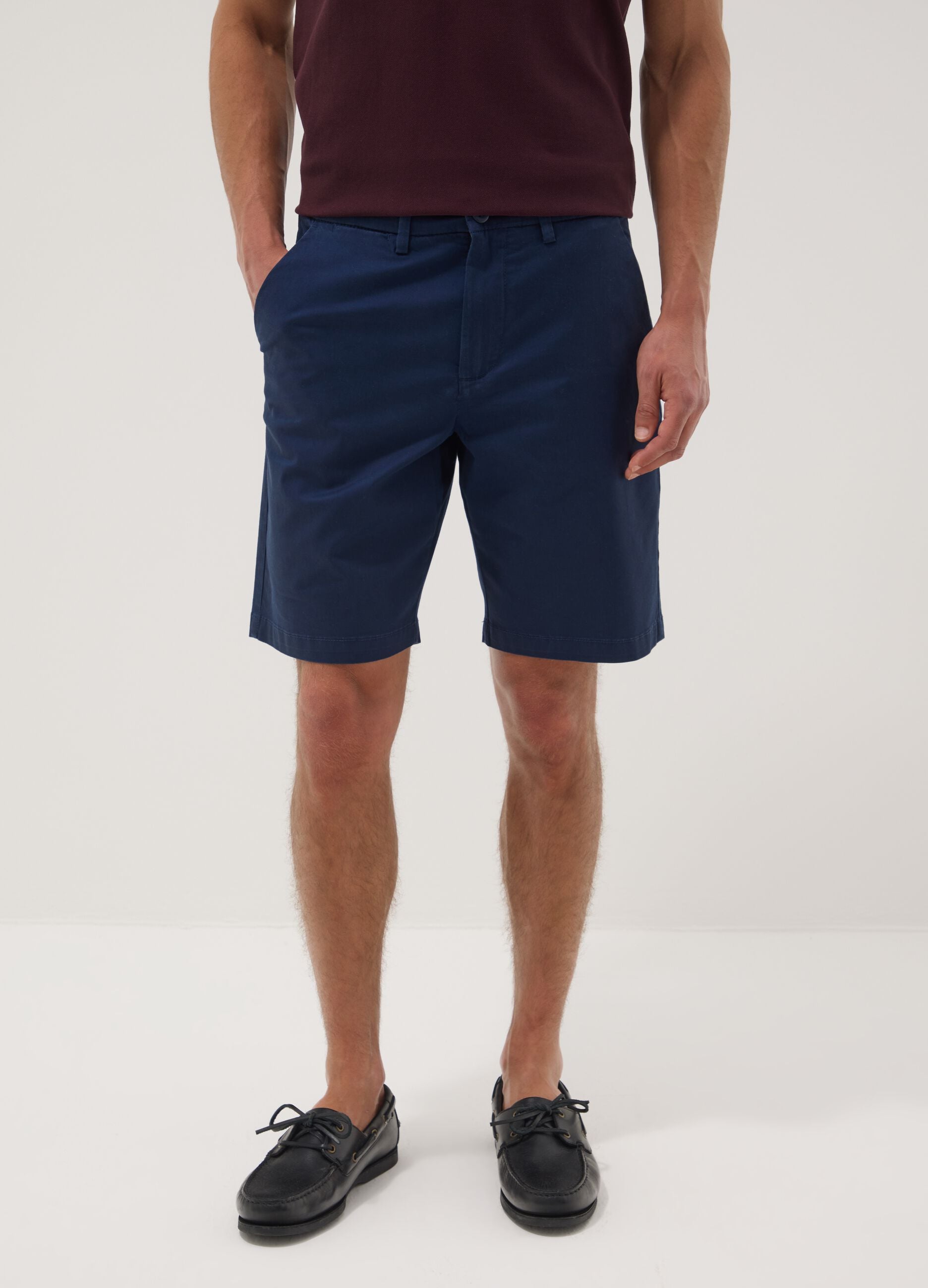 Bermuda chino blu in cotone elasticizzato