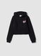 Black cotton-blend hooded zip hoodie for girls, regular fit_3