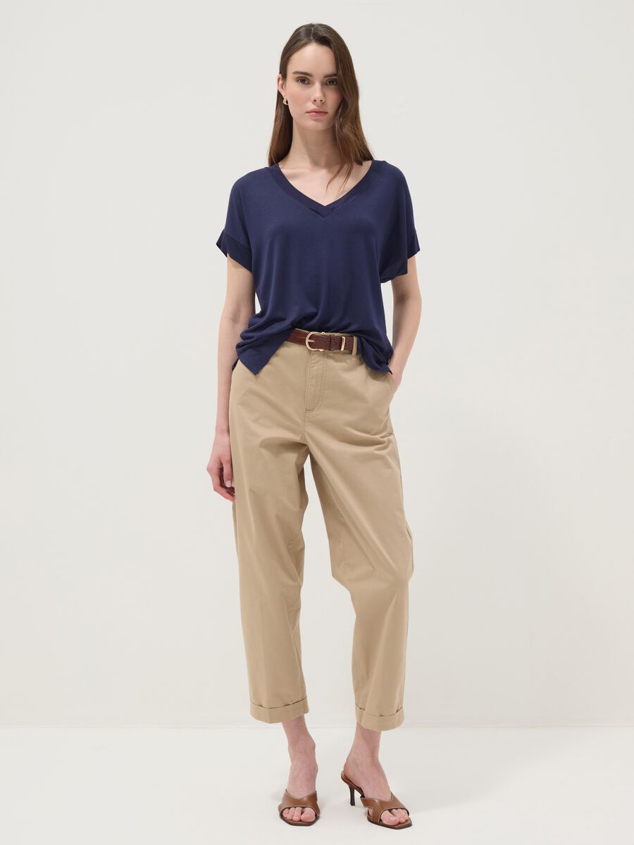 Blue stretch viscose V-neck T-shirt_2