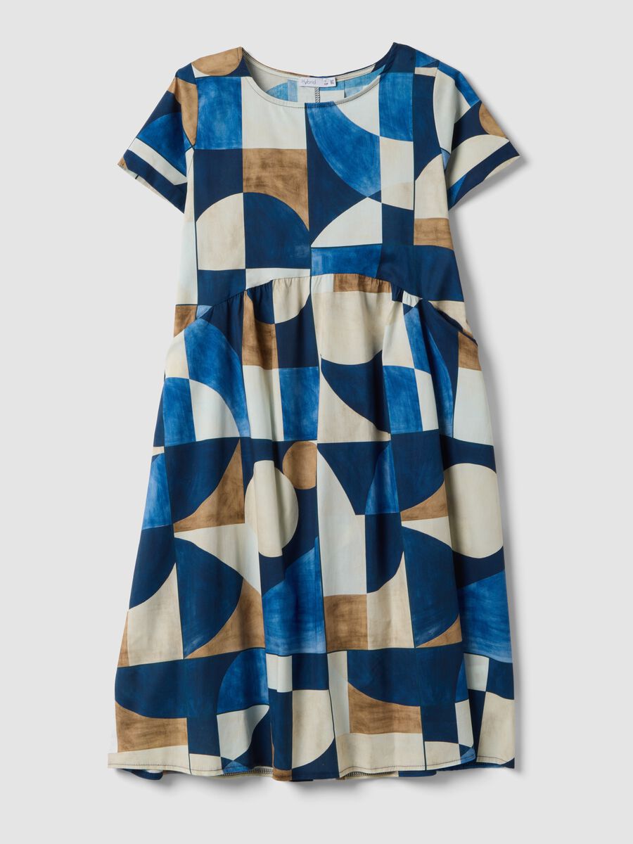 Multicolour stretch cotton midi dress with geometric print_4