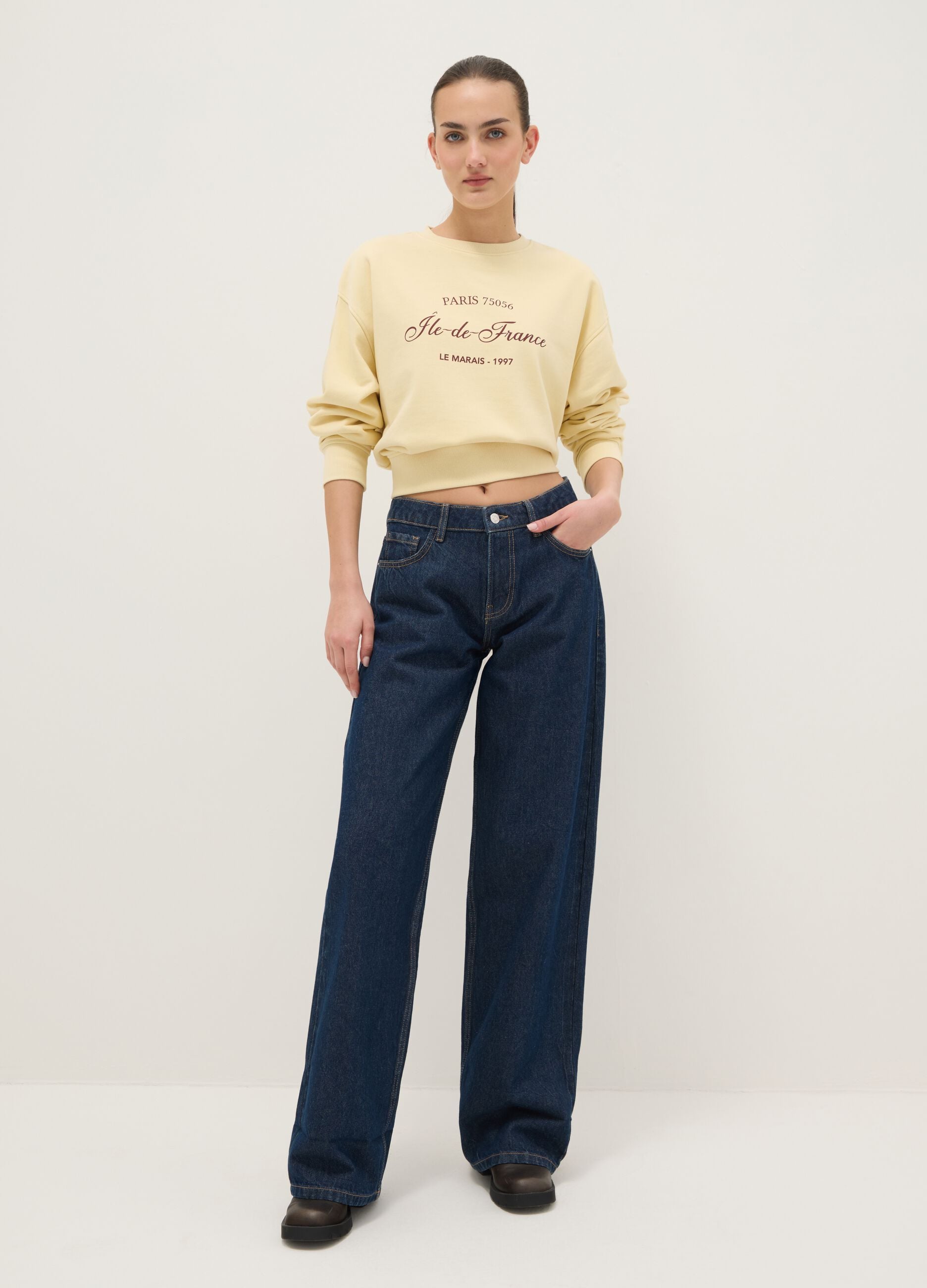 Yellow cotton blend sweatshirt regular fit