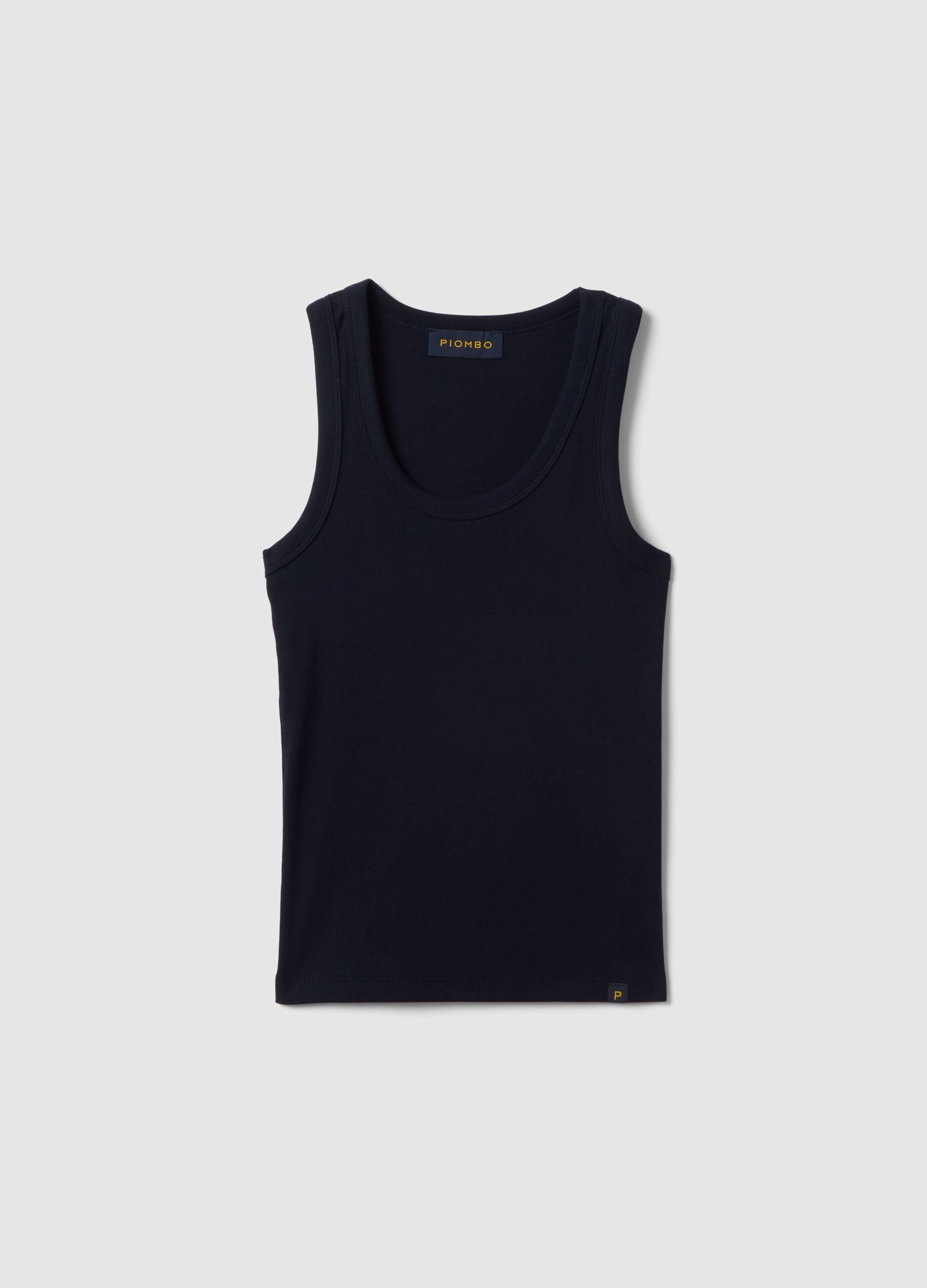 Blue regular fit stretch cotton tank top