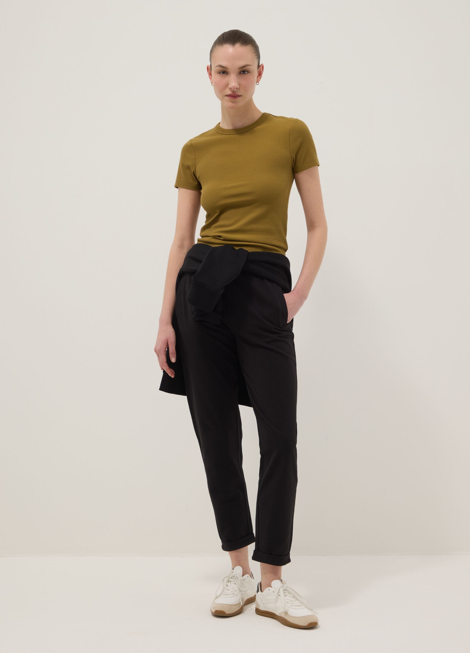 Green fitted short-sleeve stretch cotton T-shirt