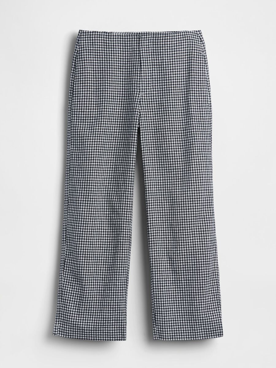Pantaloni a palazzo in misto lino a quadretti_5