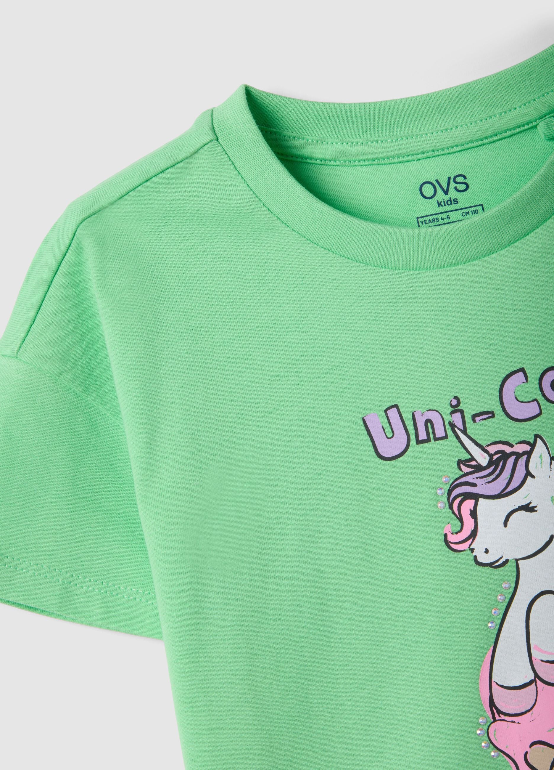 Girls' green pure cotton regular fit t-shirt with ice cream