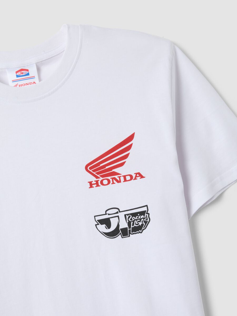 White pure cotton regular fit T-shirt with Honda print_5