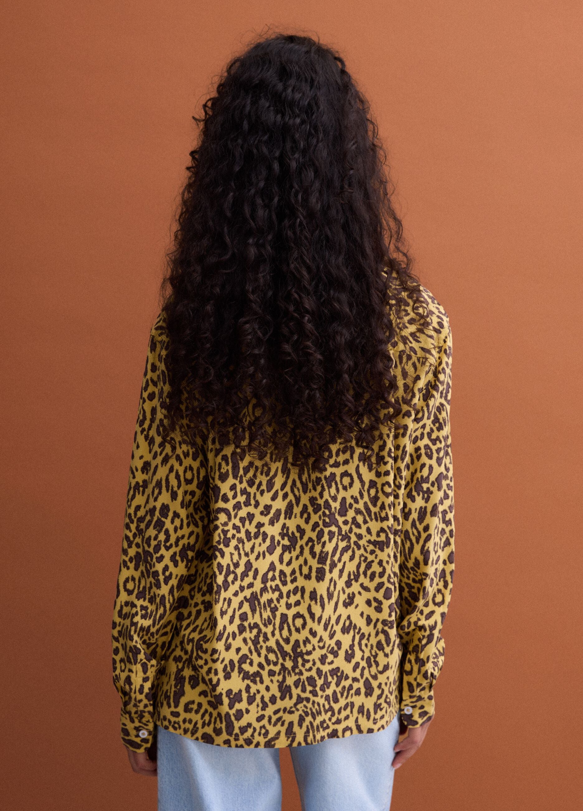 Yellow pure viscose animal-print shirt, regular fit