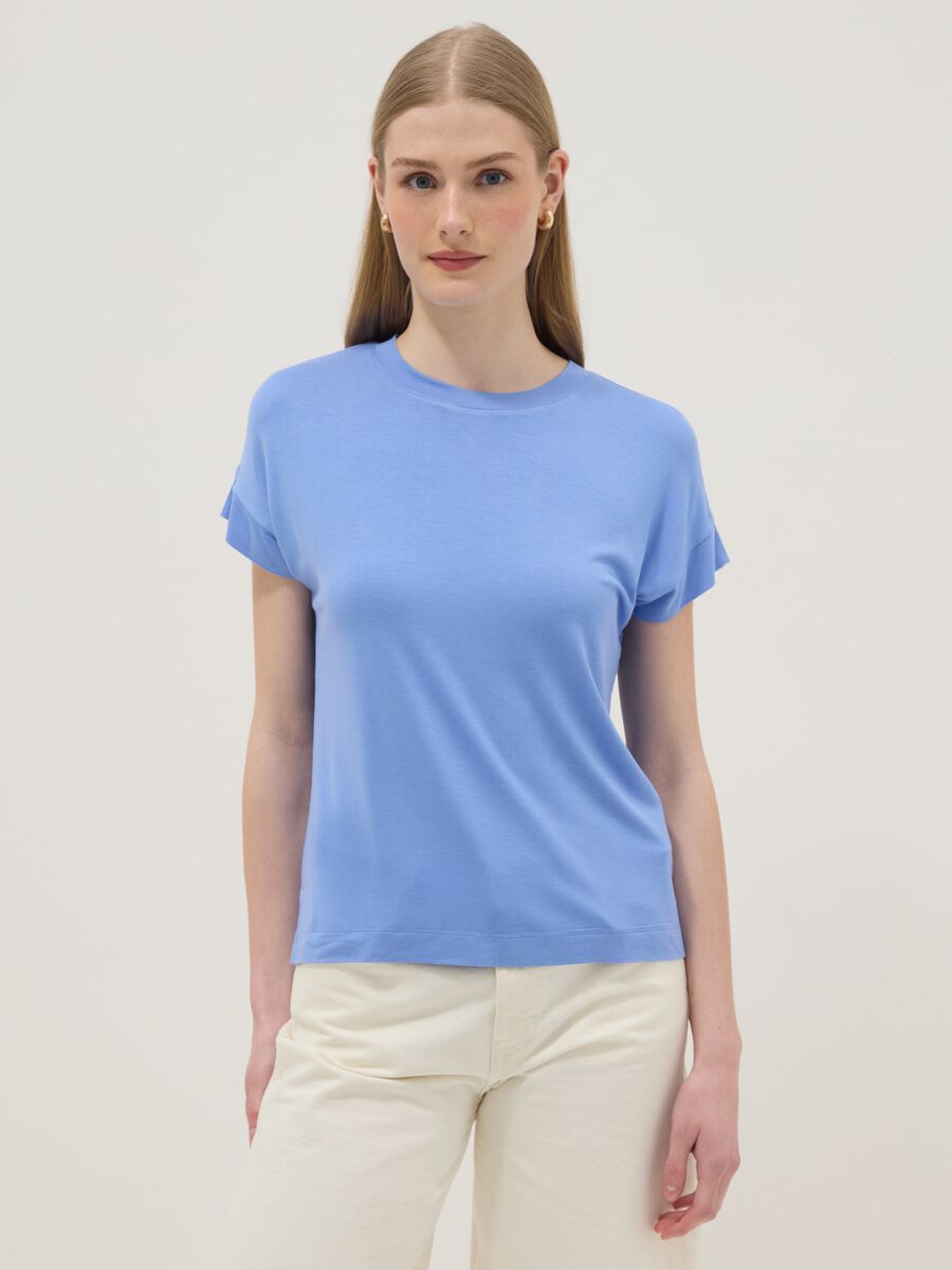 Light blue short-sleeve stretch viscose T-shirt_0