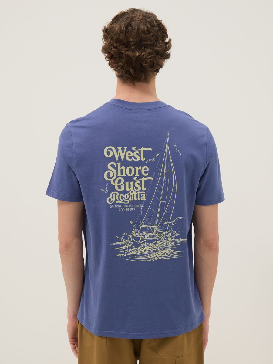 Blue short-sleeve pure cotton T-shirt with print_2