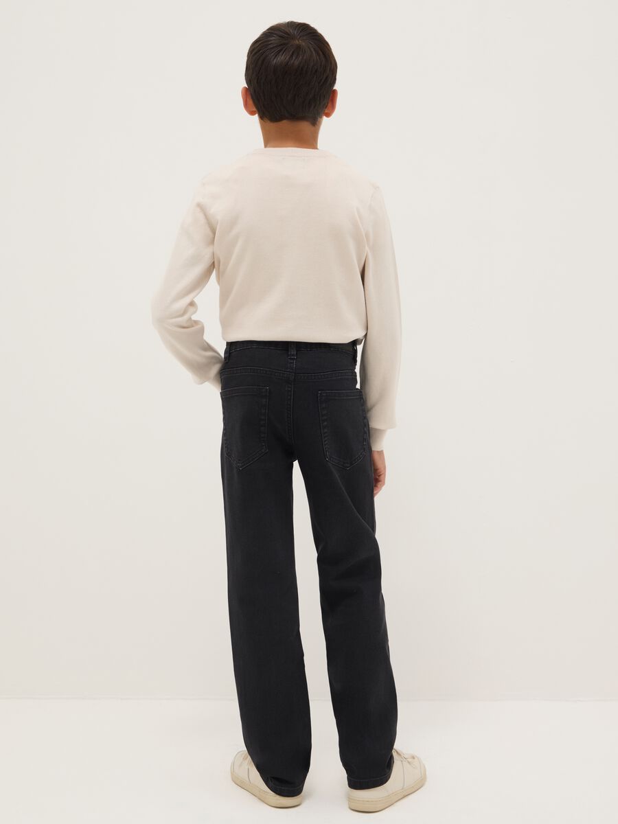 Black cotton blend regular fit jeans for boys_1