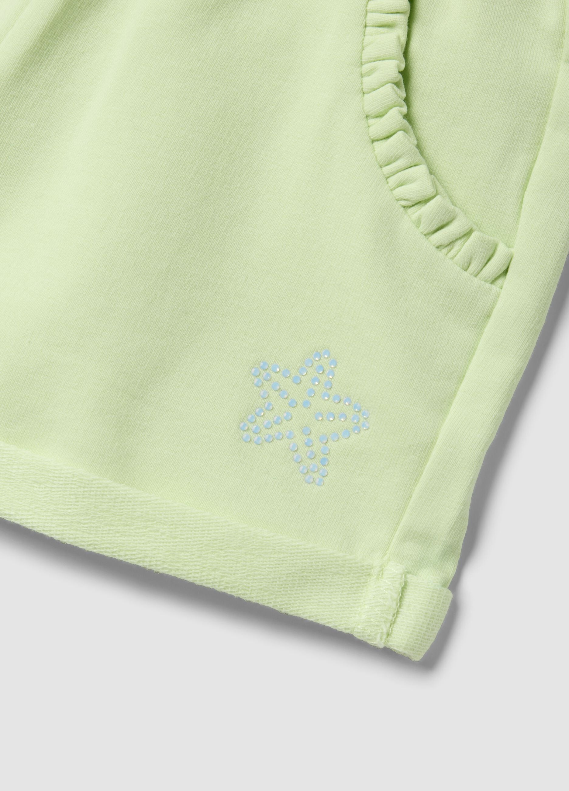 Girls&rsquo; green stretch cotton shorts with bow
