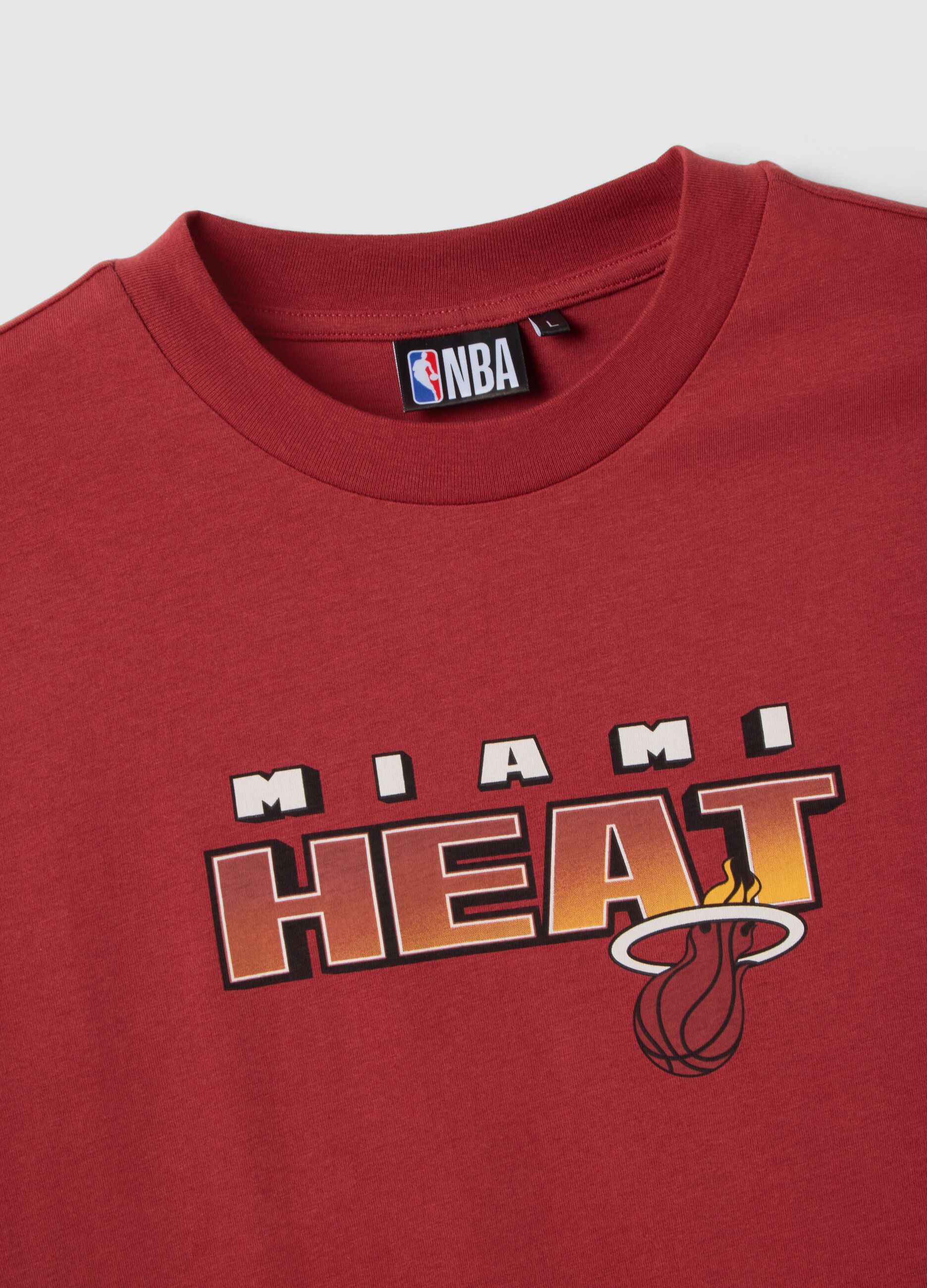 Red pure cotton regular fit T-shirt with Miami Heat print