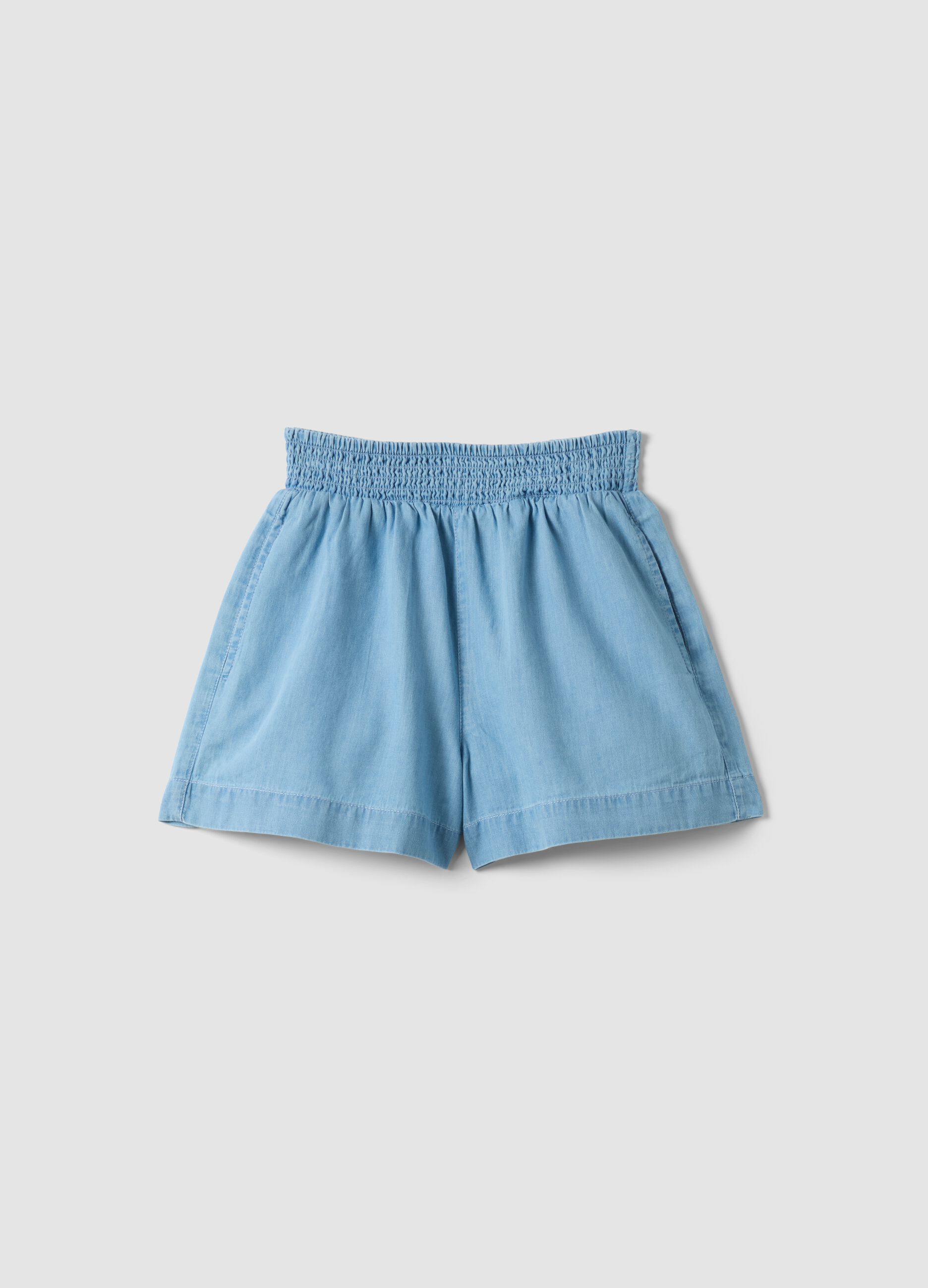Light blue pure cotton denim shorts for girls, regular fit