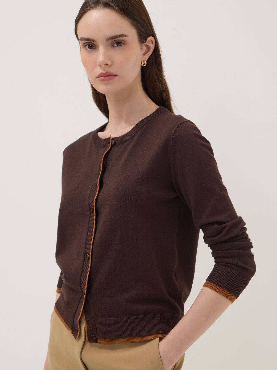 Brown long-sleeved viscose-blend cardigan_0