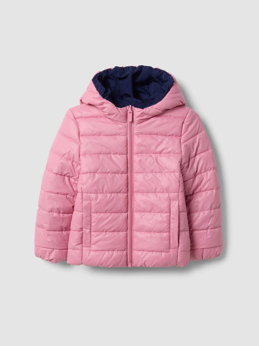 Reversible blue padded ultralight hooded jacket for girls_1