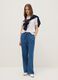 Pantaloni in puro cotone denim blu wide leg con elastico in vita_0