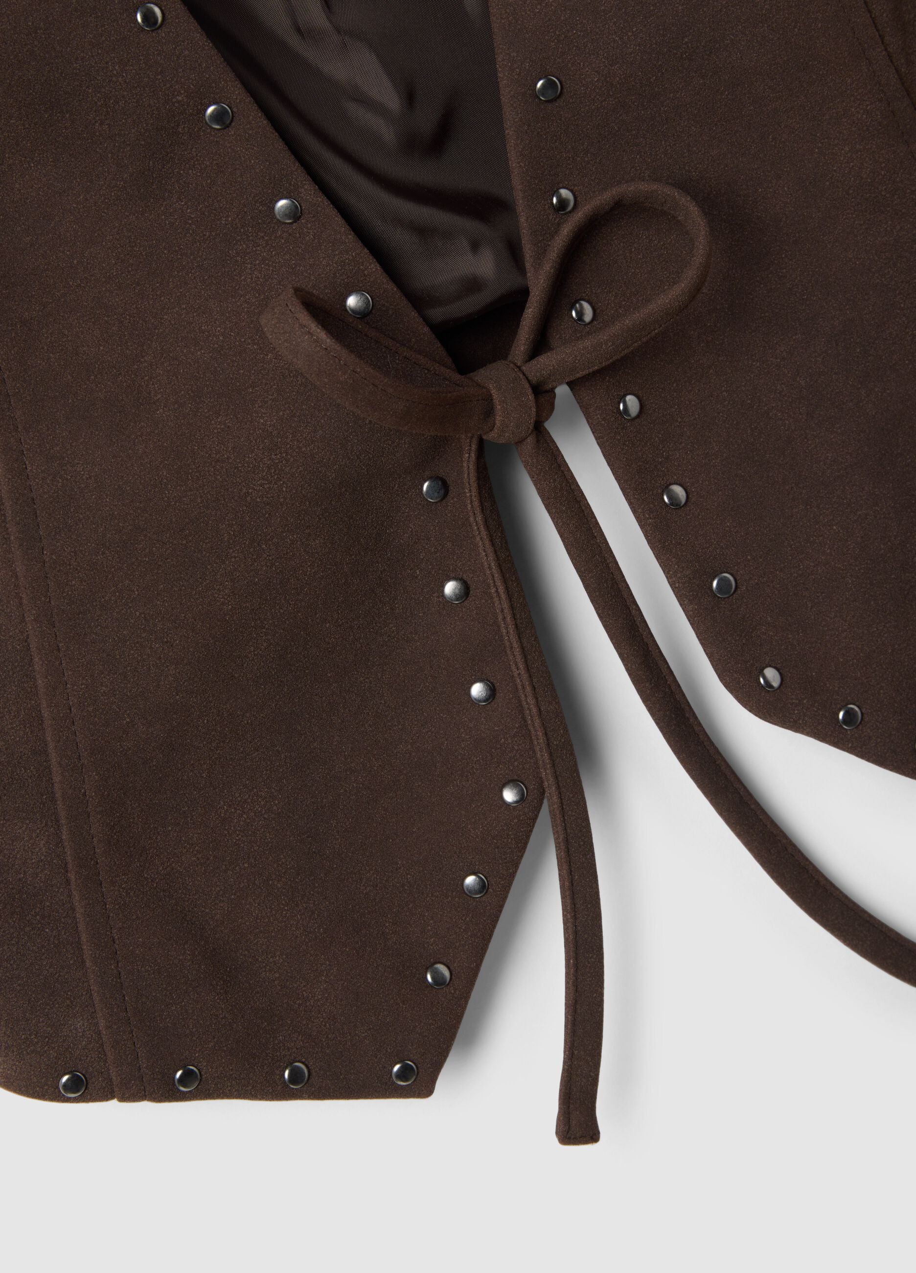 Brown string-closure vest without buttons, regular fit