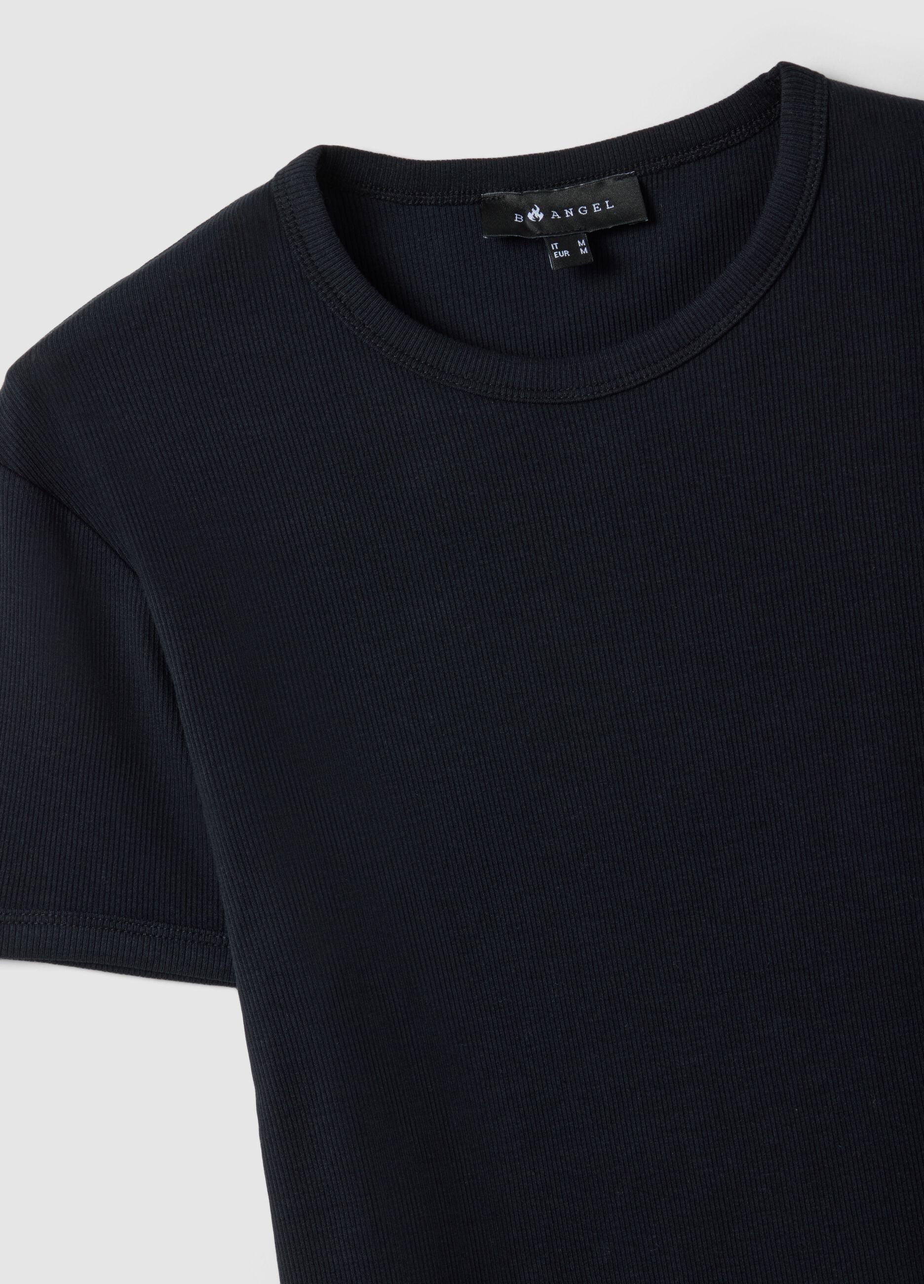 Slim fit black stretch cotton t-shirt