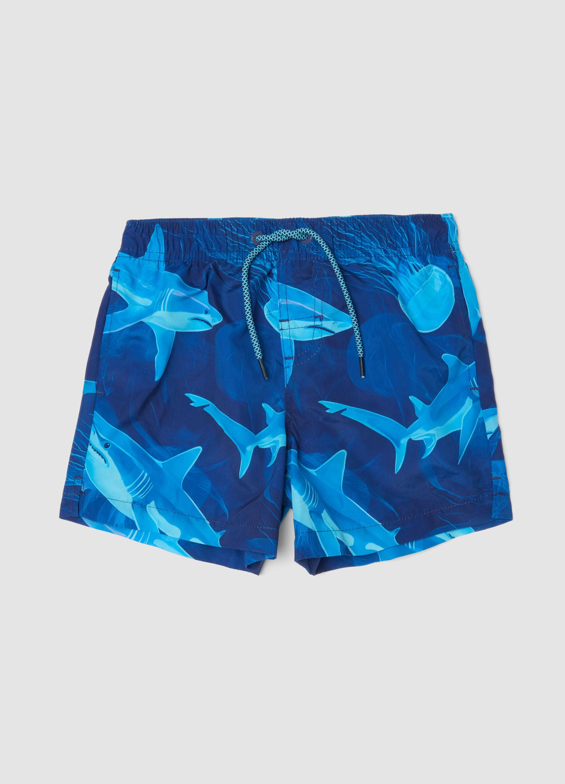 Blue shark-print swim shorts