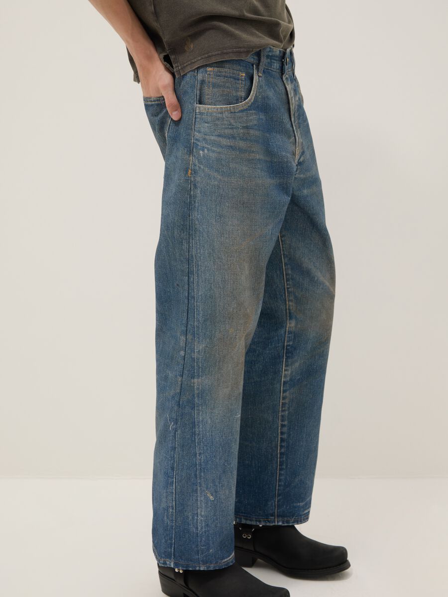 Regular fit blue denim cotton baggy jeans_3