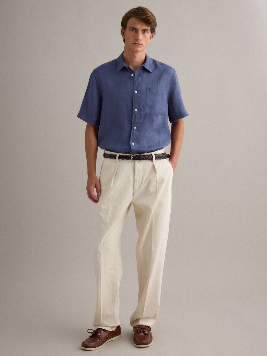 Blue Pure Linen Regular Fit Shirt_2