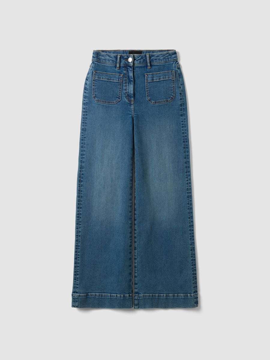 Jeans blu wide leg in cotone elasticizzato_4