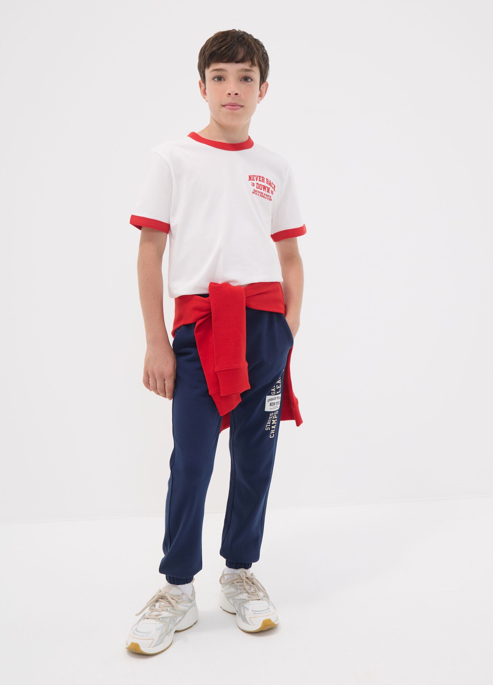 Blue pure cotton jogger trousers with print for boys