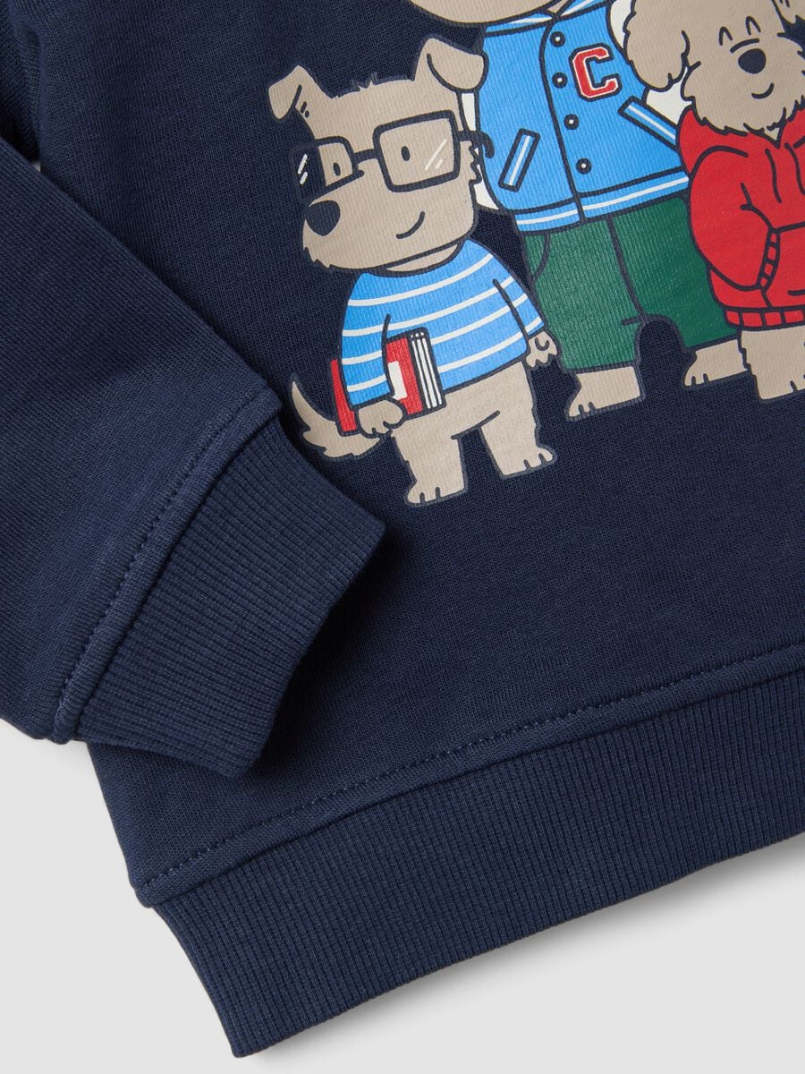Felpa blu in puro cotone con girocollo e stampa per bimbo regular fit_3