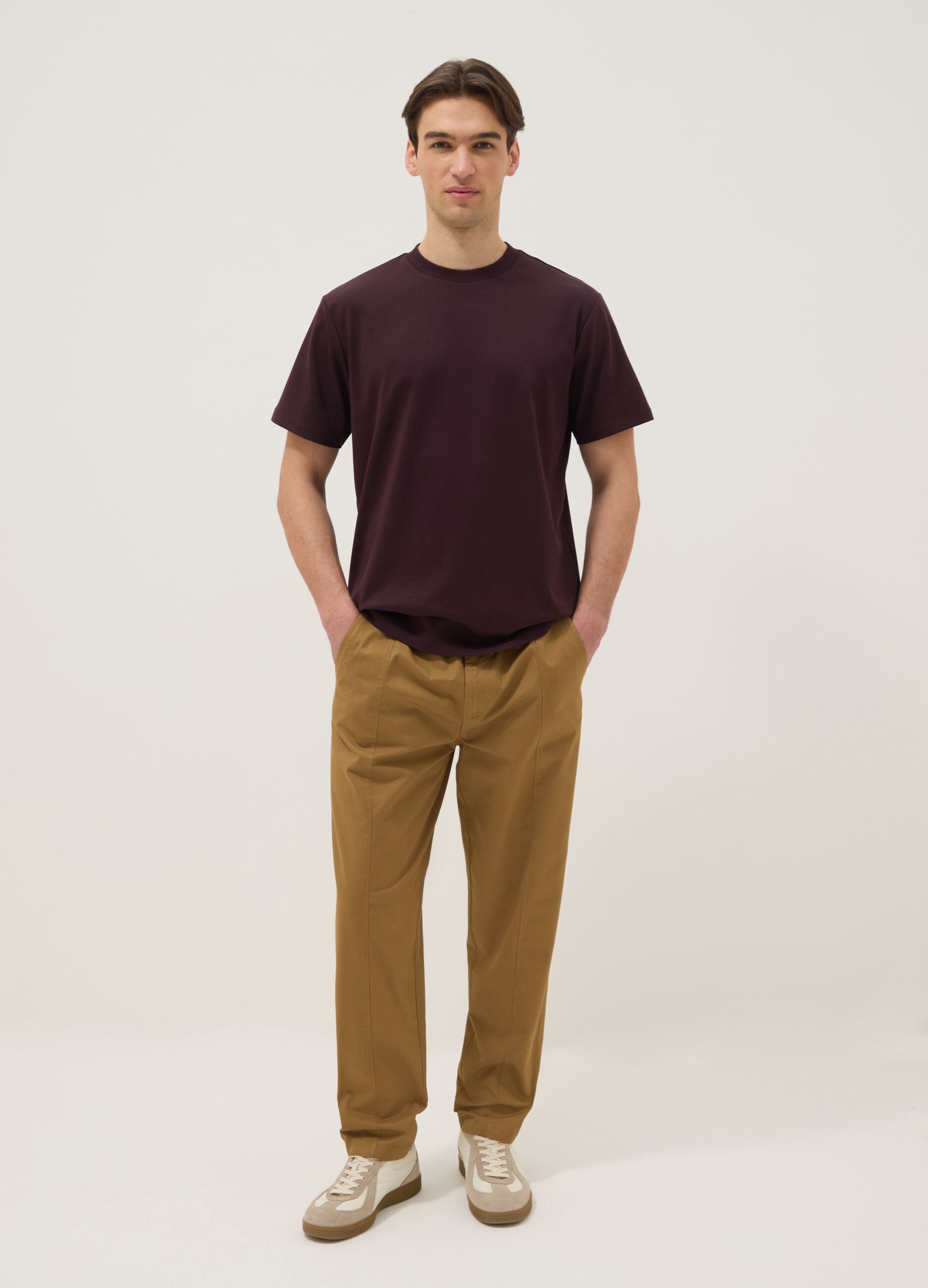 Brown pure cotton crew neck T-shirt regular fit