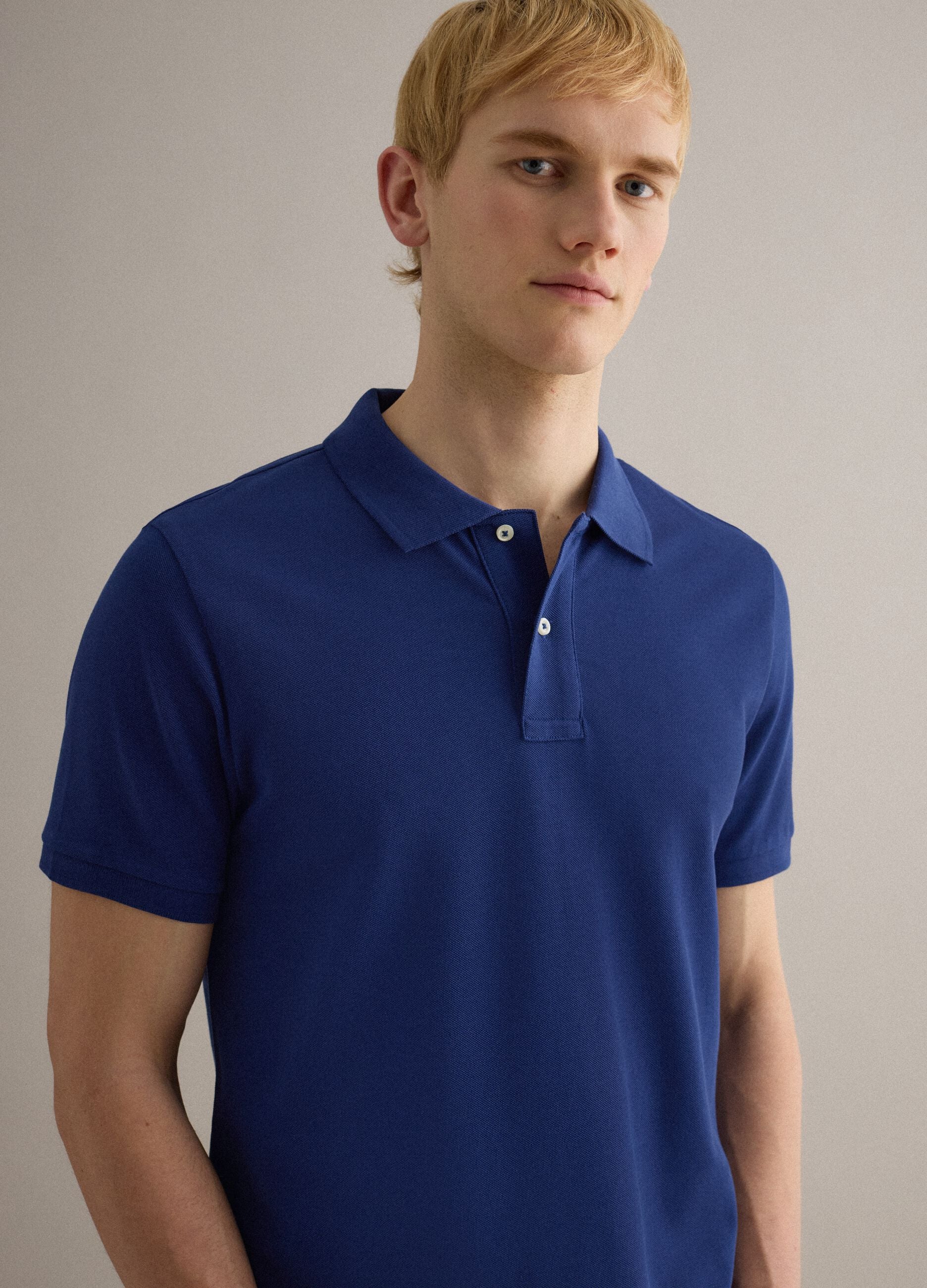 Regular-fit blue Supima cotton polo shirt