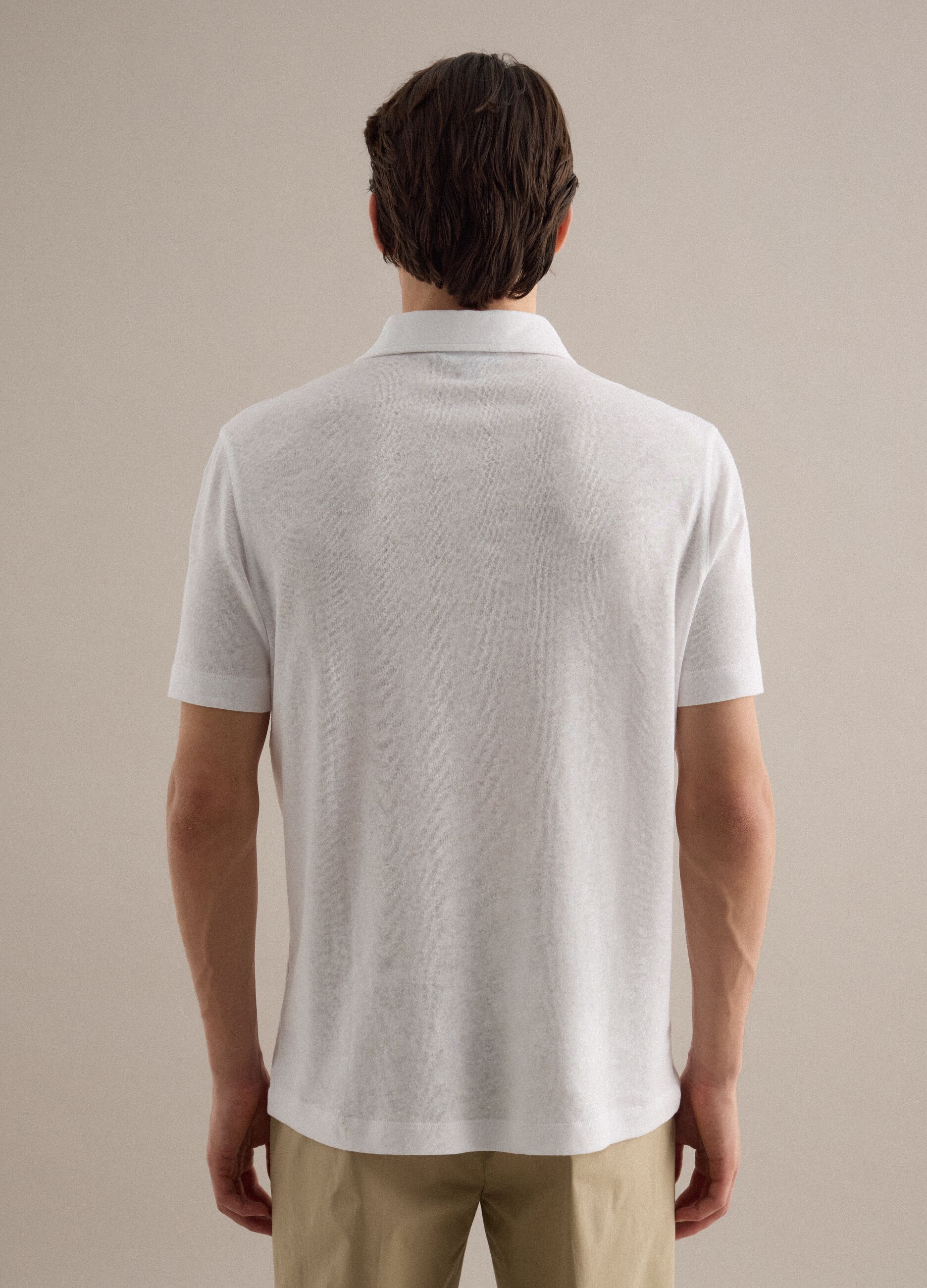 White linen-cotton blend regular fit polo