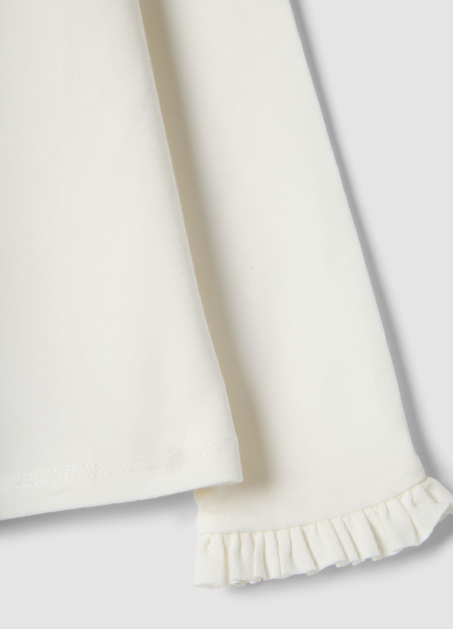White Stretch Cotton T-Shirt for Girls Regular Fit with Hearts